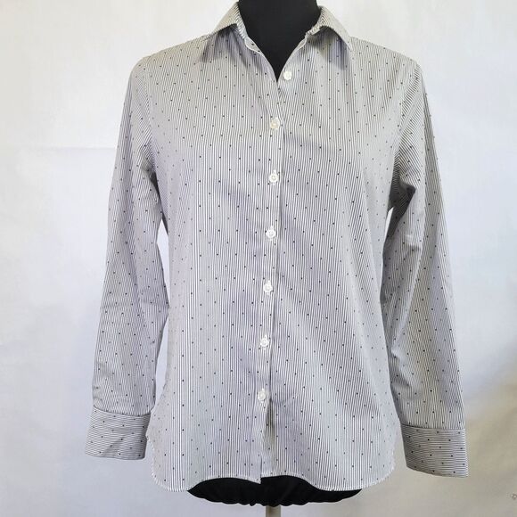 Lands' End Tops - Lands End No Iron Supima long sleeved dress shirt gray pin stripe size 4P